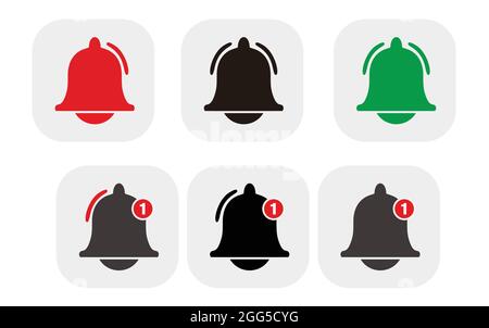 Bell icon. Doorbell icons for apps like youtube, alert ringing or subscriber alarm symbol, channel messaging reminders bells Stock Vector