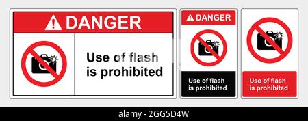 Safety Sign Do not use the flash in this area.  Vector Illustration, sign lanscape and potrait forms, ANSI and OSHA standard formats. Stock Vector