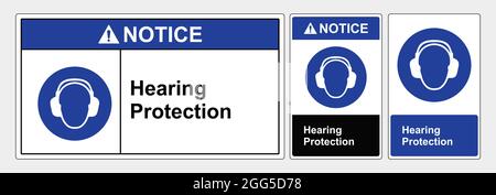 Safety sign wear safety hearing protection. Standard ansi and osha. template sign Notice Use safety hearing protection. personal protective equipment Stock Vector