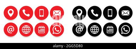 Contact information icons for business card on grey background. Flat contact design Stock Vector