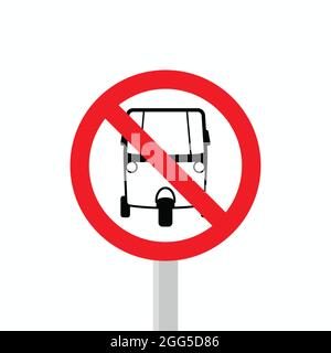 prohibited from entering three wheeled vehicles. icon and vector traffic sign. illustration Stock Vector