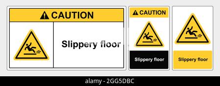 Safety Sign Slippery floor, sign lanscape and potrait forms, ANSI and OSHA standard formats. Vector caution Stock Vector