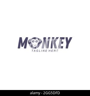 Monkey logo template, monkey face logo, monkey typography logo Stock Vector