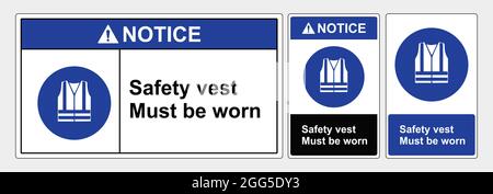 Safety sign wear safety vest. Standard ansi and osha. template sign Notice Use safety vest. personal protective equipment Stock Vector