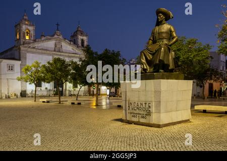 statue of Infante D. Henrique, also known as Prince Henry the Navigator, located in the historic old town of Lagos, Portugal Stock Photo