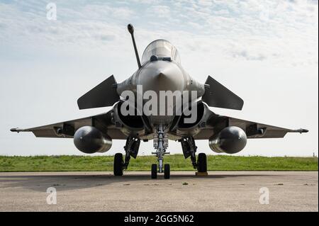 A Dassault Rafale B twin-seat multirole fighter jet of the French Air Force. Stock Photo