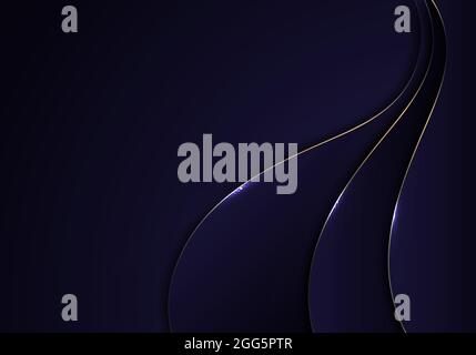 Abstract gold wave line on black background luxury style. Vector illustration Stock Vector