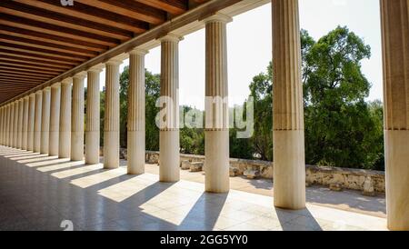 Stoa of Attalos in the Ancient Agora in Athens, Greece Stock Photo