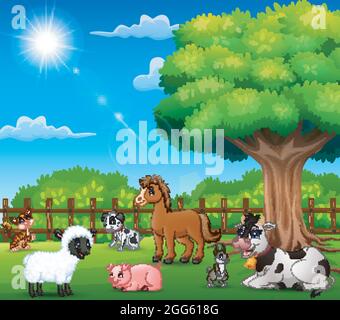 Farm animals living in the farm illustration Stock Vector Image & Art ...