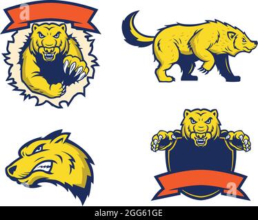 wolverines mascot logo set vector Stock Vector