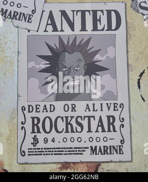 Wanted poster for character Rockstar of Japanese manga One Piece Stock Photo