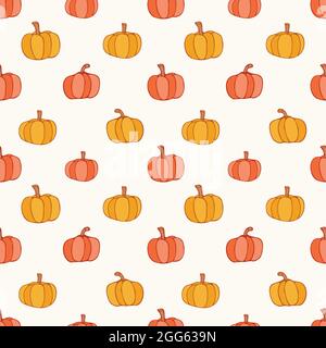 Pumpkins seamless half drop repeat pattern, vegetable background Stock Vector