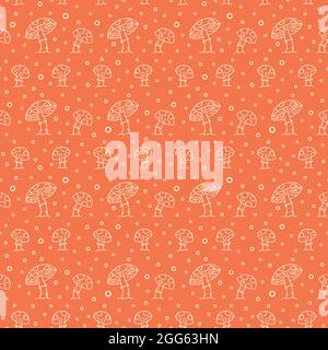 Mushrooms and spore seamless vegetable pattern monochrome background Stock Vector