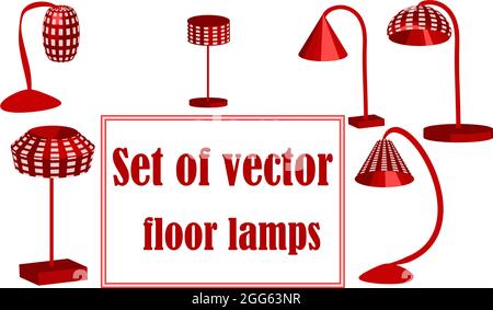 Set of vector floor lamps. Good for illustration the interior of room or cabinet, office Stock Vector
