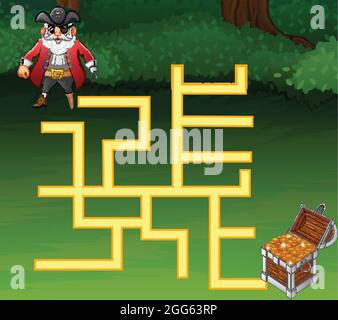 Labyrinth maze game cartoon pirates and captain fastfood characters on ...