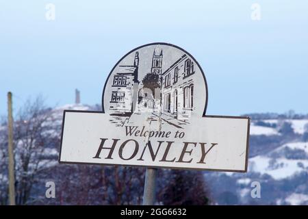 Welcome to Honley sign Stock Photo