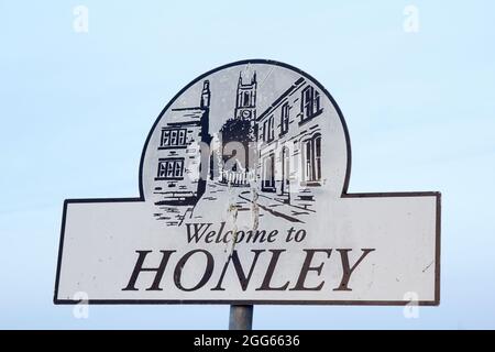 Welcome to Honley Viallage sign Stock Photo