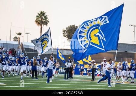 August 28 2021 San Jose, CA USA San Jose State celebrate their home opener before the NCAA Football game between Southern Utah Thunderbirds and the San Jose State Spartans at CEFCU Stadium San Jose, CA. Thurman James/CSM Stock Photo