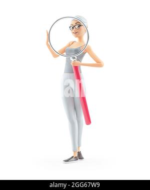 3d cartoon woman looking through magnifying glass, illustration isolated on  white background Stock Photo - Alamy