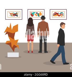 modern art gallery in museum interior creative contemporary paintings artworks or exhibits flat Stock Vector