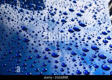 Water drops on car body. Hydrophobic effect Stock Photo