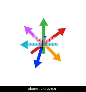 Color arrows pointing in different directions. Business goals sign. Variety of opinions logo . Different ideas. Brainstorming icon Stock Vector