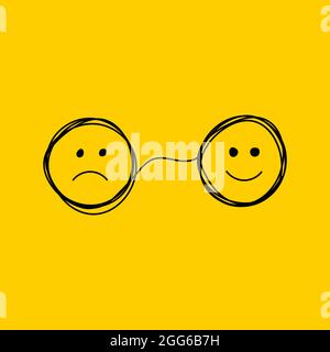 Coach logo. Psychotherapy icon. Happy and unhappy character. Metaphor therapy. Help in solving problems. Stock Vector