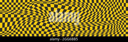 Checkered background with distorted squares. Abstract banner with distortion. Chess pattern. Chessboard surface. Stock Vector