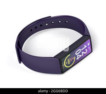 Purple fitness tracker on white background Stock Photo