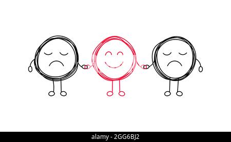 Coach logo. Psychotherapy icon. Happy and unhappy characters. Metaphor therapy. Help in solving problems. Stock Vector