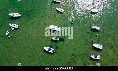 The beautiful Welsh coastal towns from the air via Drone footage Stock Photo