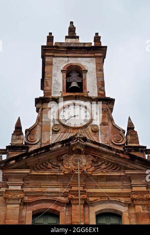 Tower of baroque church in Ouro Preto, Minas Gerais, Brazil Stock Photo