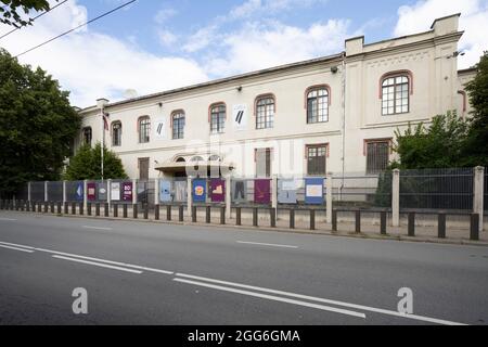 Riga, Latvia. 22 August 2021.   exterior view of the museum of the occupation of Latvia in the city center Stock Photo