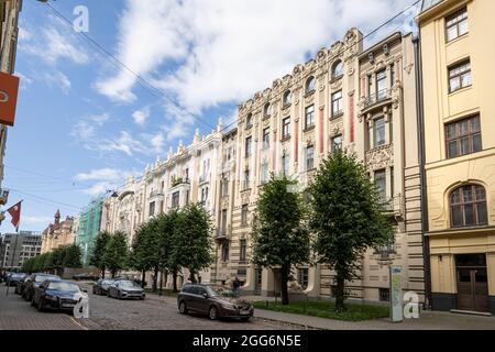 Riga, Latvia. 22 August 2021.   some old Art Noveau buildings in the city center Stock Photo