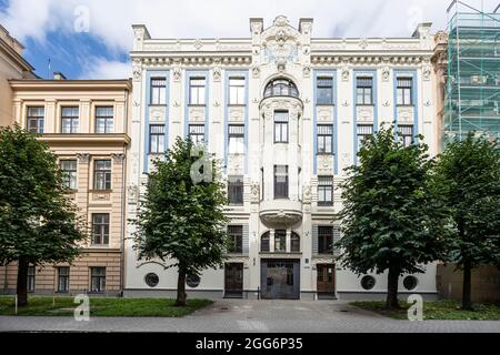 Riga, Latvia. 22 August 2021.   some old Art Noveau buildings in the city center Stock Photo