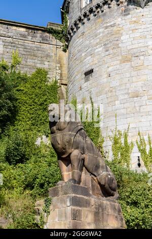 Bad Bentheim, Germany - August 25, 2021: Entrance of Bentheim Castle in Nordrhine Westfalen in Germany, Largest hilltop castle in northwestern Germany, Stock Photo