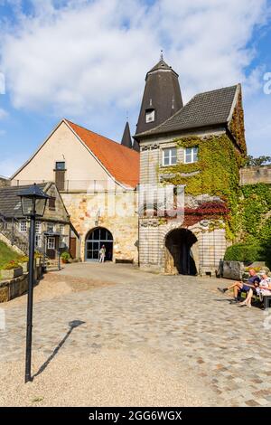 Bad Bentheim, Germany - August 25, 2021: Entrance of Bentheim Castle in Nordrhine Westfalen in Germany, Largest hilltop castle in northwestern Germany, Stock Photo