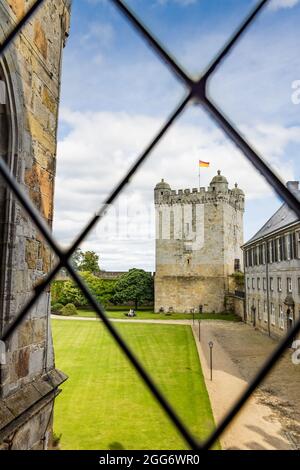 Bad Bentheim, Germany - August 25, 2021: View from Bentheim Castle in Nordrhine Westfalen in Germany, Largest hilltop castle in northwestern Germany, Stock Photo