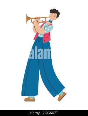 A man plays a melody on a trumpet. Creative profession. Stock Vector