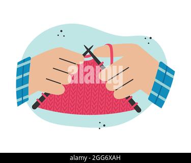 Knitting clothes on knitting needles. Creative activity. Stock Vector