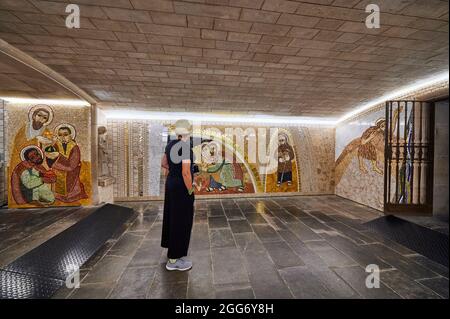 Woman looking the Crypt guards the tomb of Santo Domingo de la Calzada and was built in the mid-20th century and decorated in 2019 by the world-famous