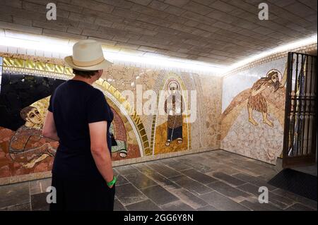 Woman looking the Crypt guards the tomb of Santo Domingo de la Calzada and was built in the mid-20th century and decorated in 2019 by the world-famous