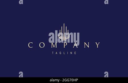 Vector golden logo on which an abstract image of an architectural structure from many columns. Stock Vector