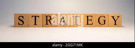 The word Strategy was created from wooden cubes. close up. Stock Photo