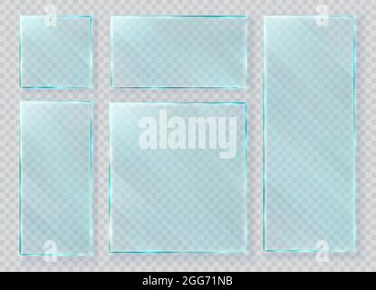 Glass plates set, shiny realistic glass banners collection Stock Vector
