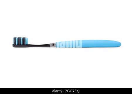 Blue toothbrush close up isolated on white background Stock Photo