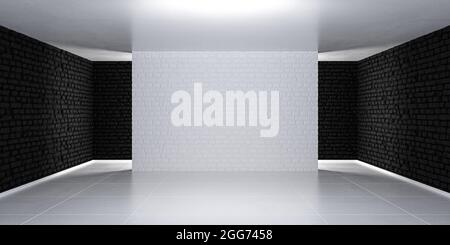 Black and white three-dimensional empty room stage. Simple illuminated background. 3d render Stock Photo