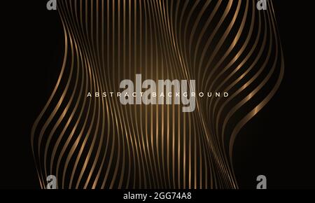 Abstract luxury black and gold glowing waved shapes elegance background. Striped vertical wavy golden lines. Modern pattern corporate concept for Stock Vector