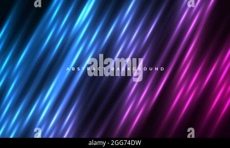 Abstract pink and blue neon light motion lines background. Dark background with colored neon light lines on blank space. Futuristic dark luxury modern Stock Vector