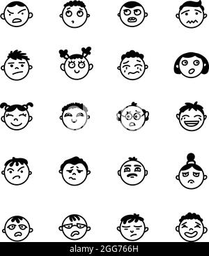 Different facial expressions on people, icon illustration, vector on white background Stock Vector